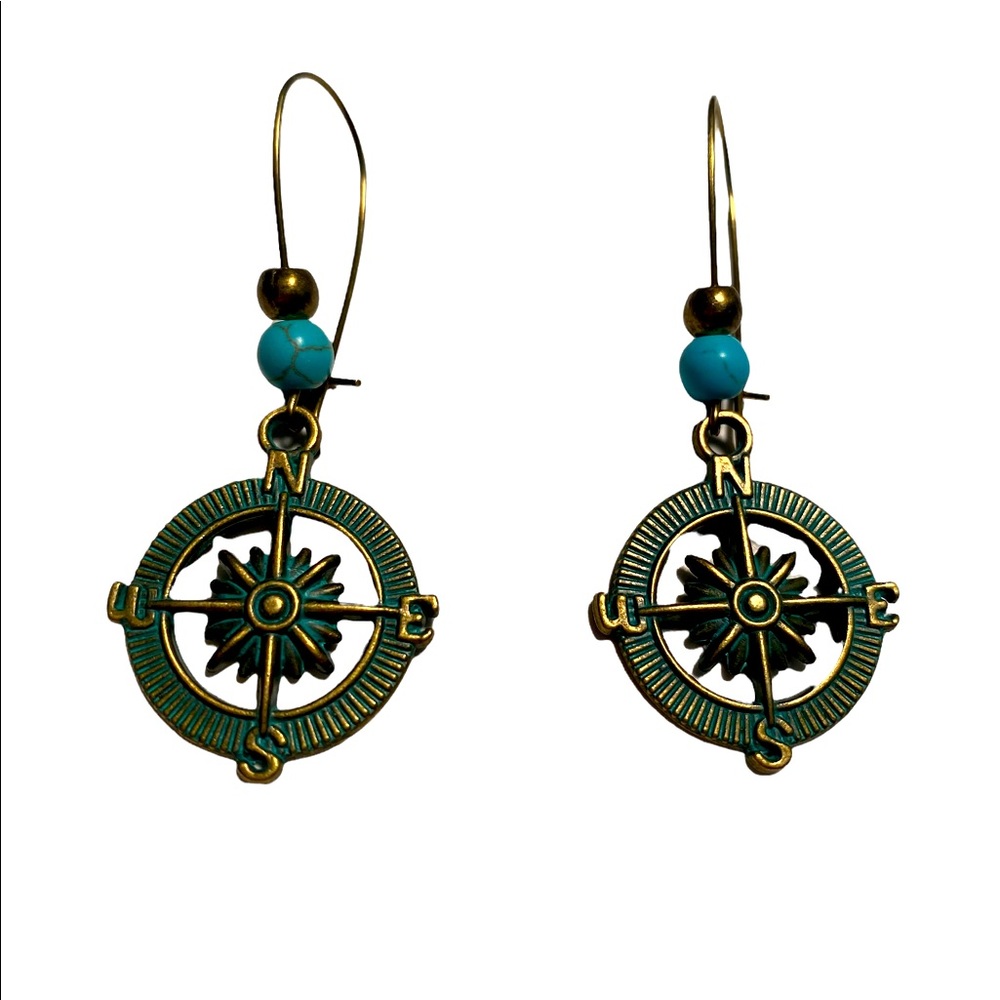 Vintage Style Turquoise and Bronze Bohemian Dangle Earrings